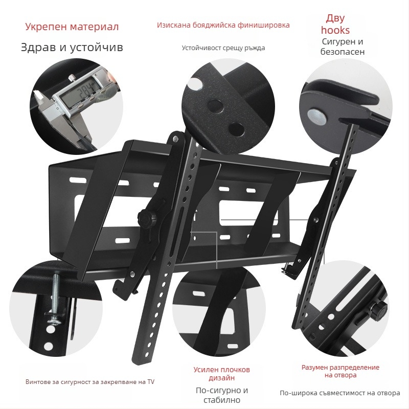 Стенно монтиращ държач за телевизор с 45° наклон, модел t400, от студено валцована стомана, тегло 6 кг