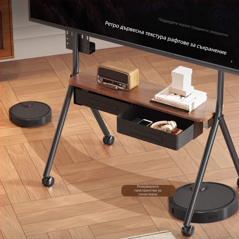 Мобилна ТВ количка с чекмедже и шкаф за съхранение — студено валцована стомана, модел Ml5b, 13 кг, марка Zhi ercheng, съвместима със Smart TV