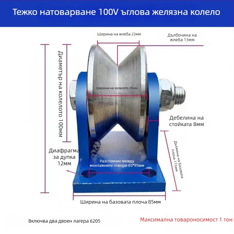 Fang Ling тежкoдържаща стоманена ролка за V-образен ъглов профил, 90° триъглова релса за плъзгащи врати