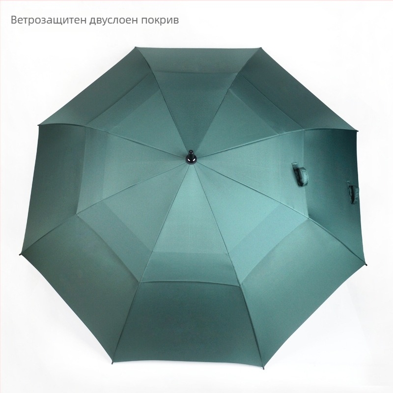 Чадър за голф с двойна козирка, права дръжка, автоматично отваряне, печат на лого, фибърна конструкция