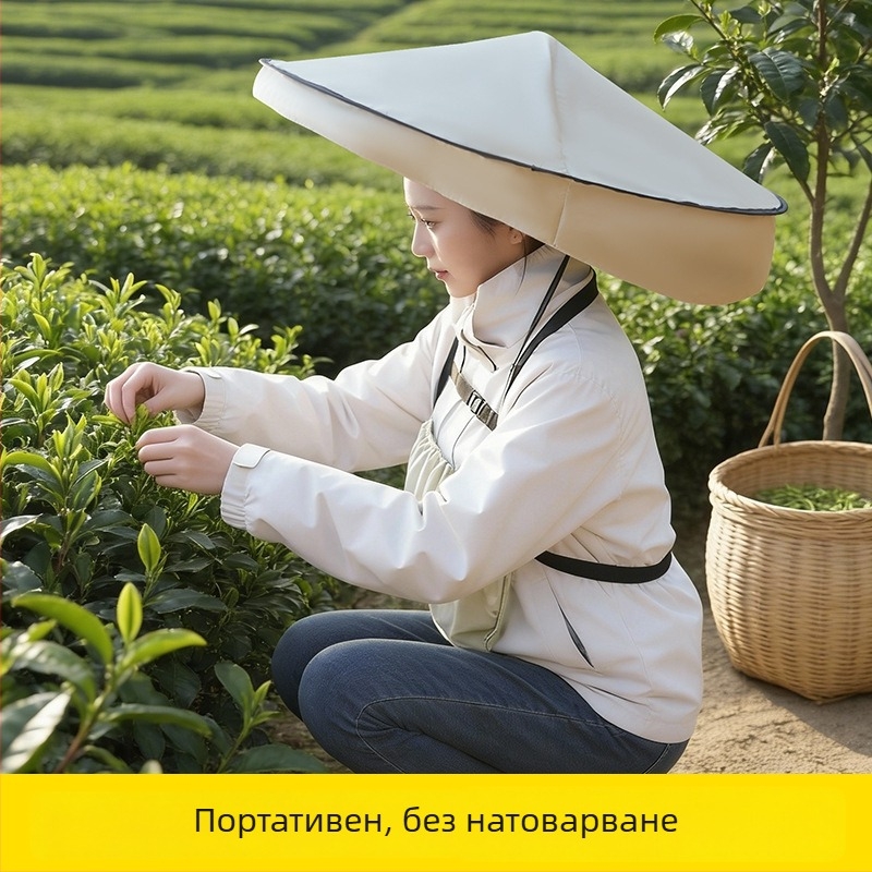 Шапка-чадър за слънце и дъжд с 6 ребра, ръчно отваряне/затваряне, 190T полиестерен плат, централна пръчка от желязо, пластмасови ребра, дизайн без дръжка, персонализирано лого