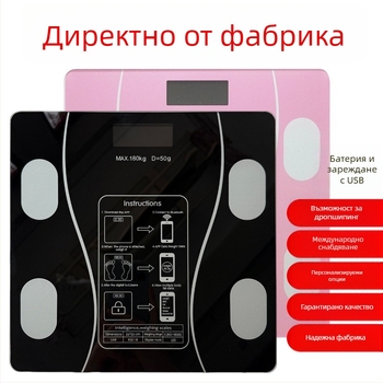 Електронна везна за измерване на тегло и телесни мазнини, интелигентна с LCD дисплей и сензорно управление, закалено стъкло, капацитет 180 кг (батерия/презареждаема)