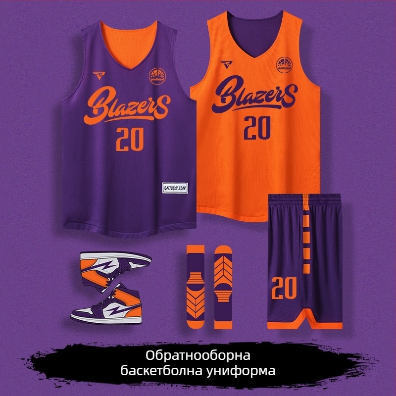 Двустранна баскетболна униформа комплект, персонализирана изработка, унисекс за възрастни, 100% полиестер, за всички сезони