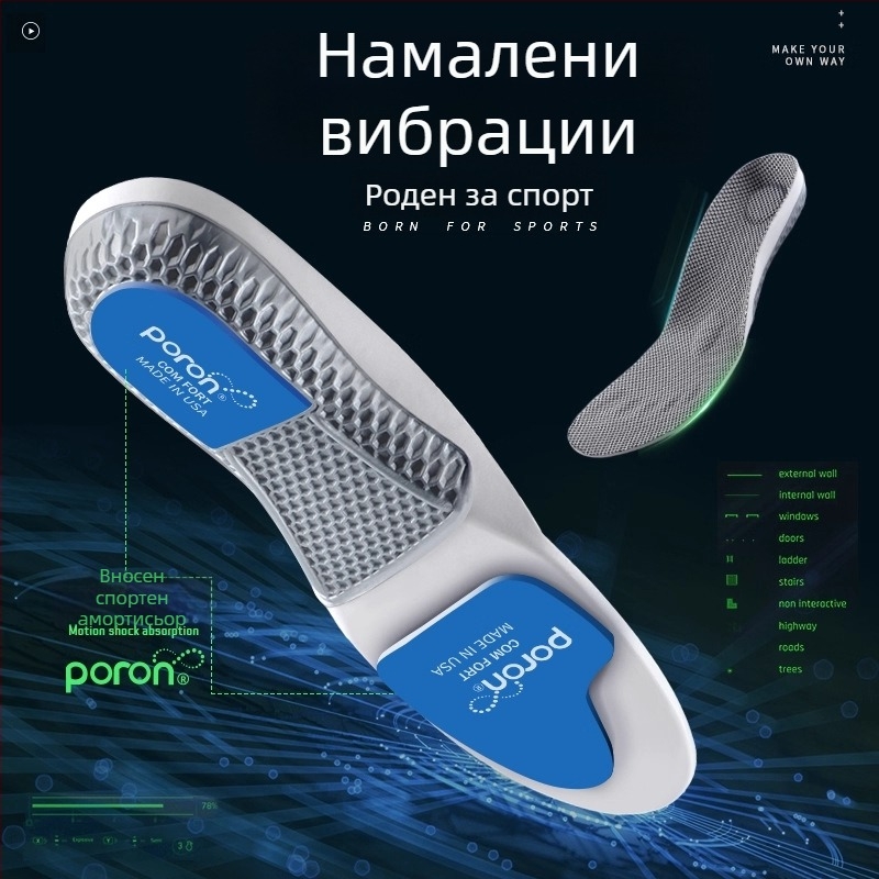 Стелки за аркова опора за спортни обувки, PU материал, модел P923poron arch, цял стелка, ударопоглъщащи, подходящи за маратонки, кожени обувки и обувки за ежедневието