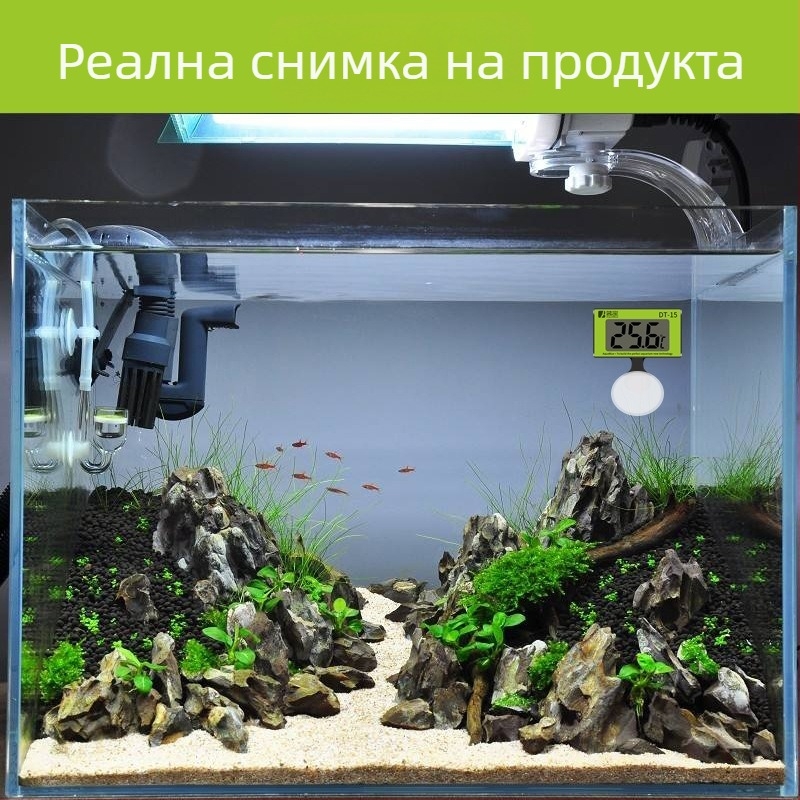 Аквариумен термометър с електронен LCD дисплей; висока прецизност на измерване на температурата на водата; ABS екологичен материал.