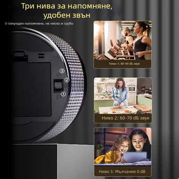 Електронен таймер с LED цифров дисплей, кръгъл дизайн, батерийно захранване, хронограф с магнитно закрепване за кухнята