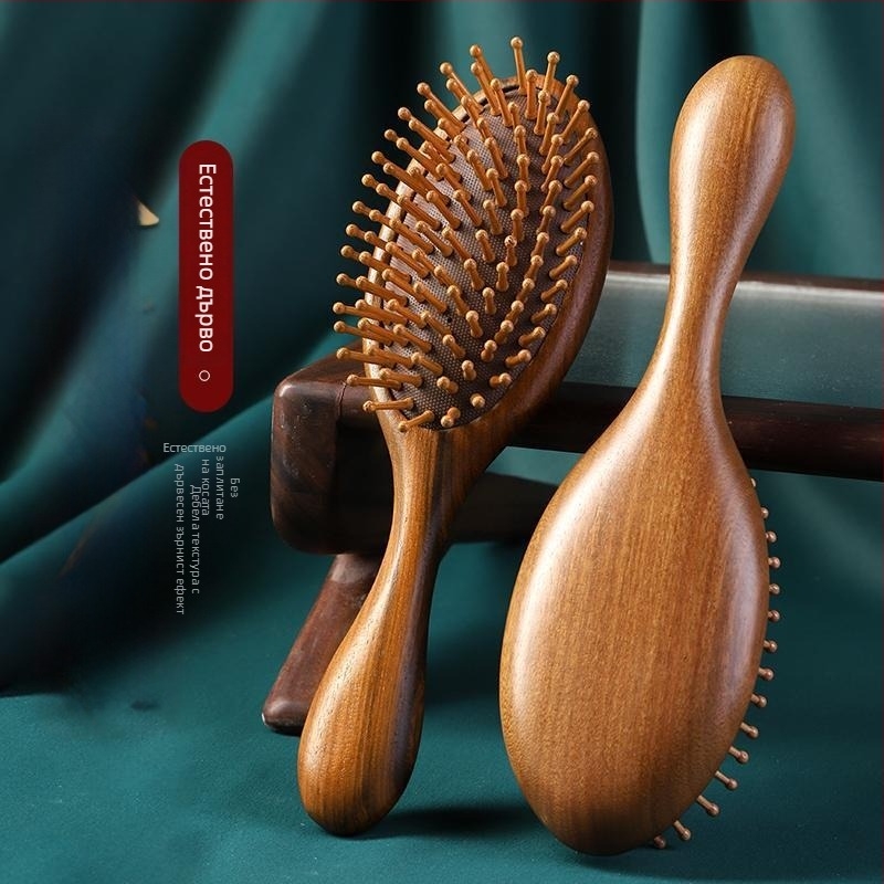 Дървен масажен гребен от сандалово дърво с въздушна подложка и масажна глава за стимулиране на меридианите, подходящ за дълга коса