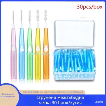 Интердентална четка за ортодонтски скоби, прав Push‑Pull дизайн, 30 бр./кутия, модел 52012