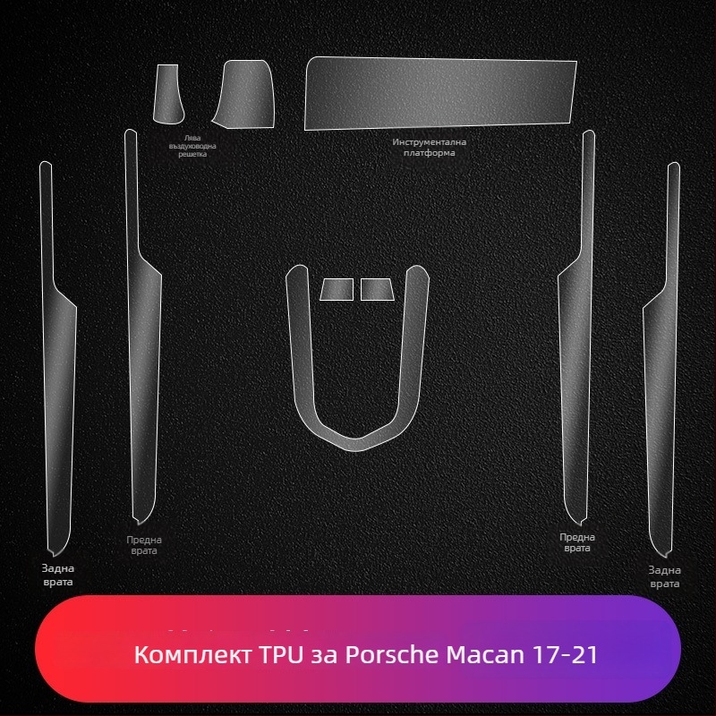 Защитен филм за централния дисплей на Porsche – PET материал, термоустойчив, модел LY, за Cayenne, Taycan, Panamera и Macan