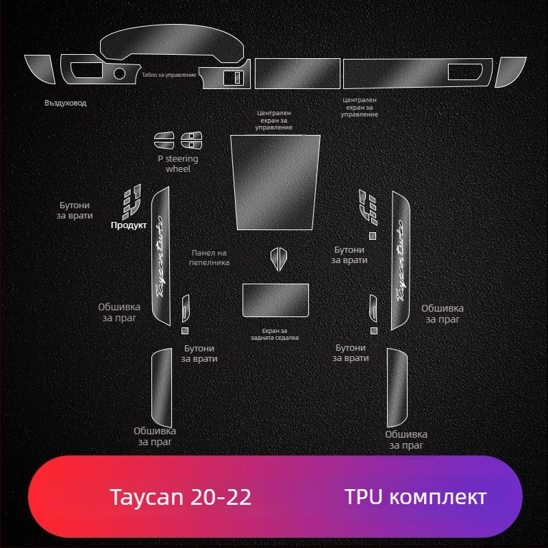 Защитен филм за централния дисплей на Porsche – PET материал, термоустойчив, модел LY, за Cayenne, Taycan, Panamera и Macan