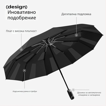 Nossen чадър за мъже с 10 ребра, автоматичен, неразгъващ се, бизнес чадър, ветроустойчив, печат на лого