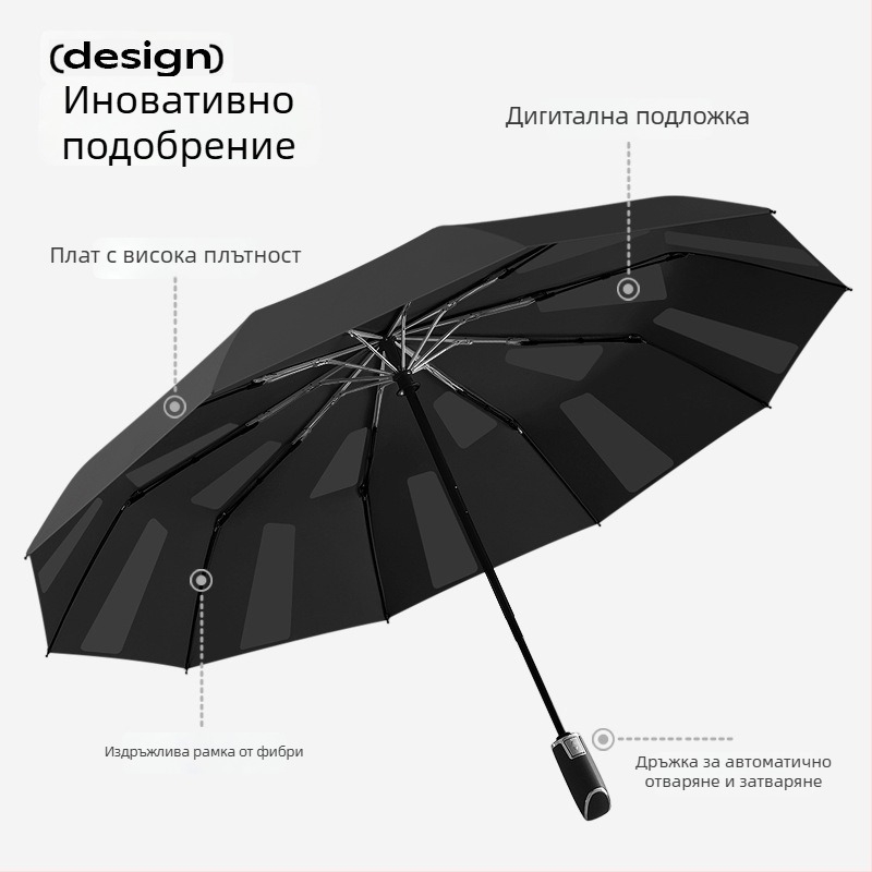 Nossen чадър за мъже с 10 ребра, автоматичен, неразгъващ се, бизнес чадър, ветроустойчив, печат на лого