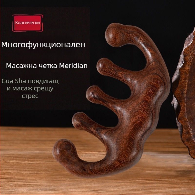 Дървен гребен за масаж на скалпа с кръгла глава и широки зъби (японски стил)