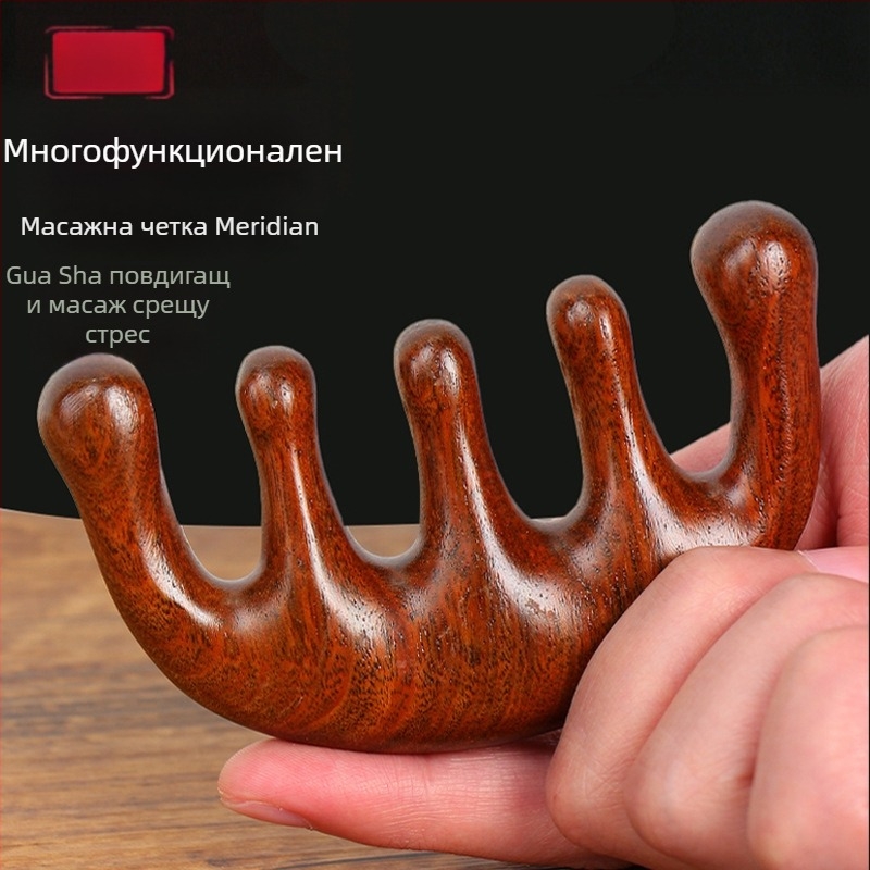 Дървен гребен за масаж на скалпа с кръгла глава и широки зъби (японски стил)