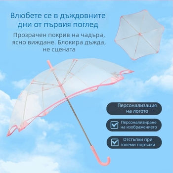 Детски автоматичен чадър с 6 ребра, фибърен каркас и прозрачен POE покрив