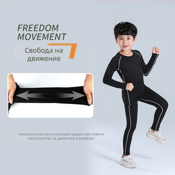 Детски зимен спортен комплект за баскетбол и футбол, подплатен с флис, бързосъхнещ екип за тренировки (Възраст: деца; Сезони: есен/зима; Спорт: баскетбол/футбол; Състав: 90% полиестер; Подплата: 10% полиестер)