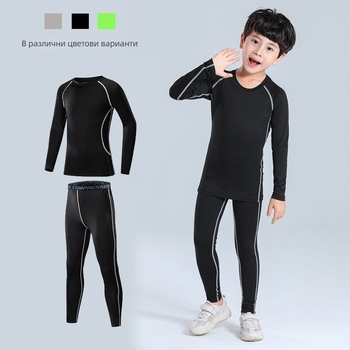 Детски зимен спортен комплект за баскетбол и футбол, подплатен с флис, бързосъхнещ екип за тренировки (Възраст: деца; Сезони: есен/зима; Спорт: баскетбол/футбол; Състав: 90% полиестер; Подплата: 10% полиестер)