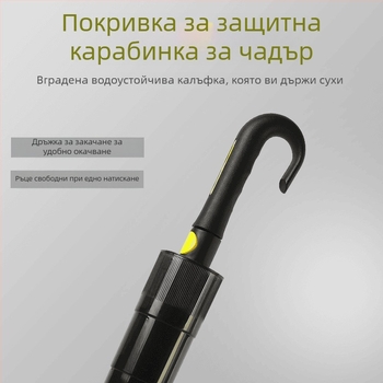 Голф чадър със прав прът, 8-ребрен фибърен покрив, автоматично отваряне, гумена дръжка, водоустойчив калъф