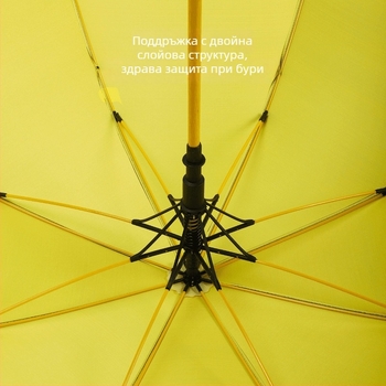 Голф чадър със прав прът, 8-ребрен фибърен покрив, автоматично отваряне, гумена дръжка, водоустойчив калъф