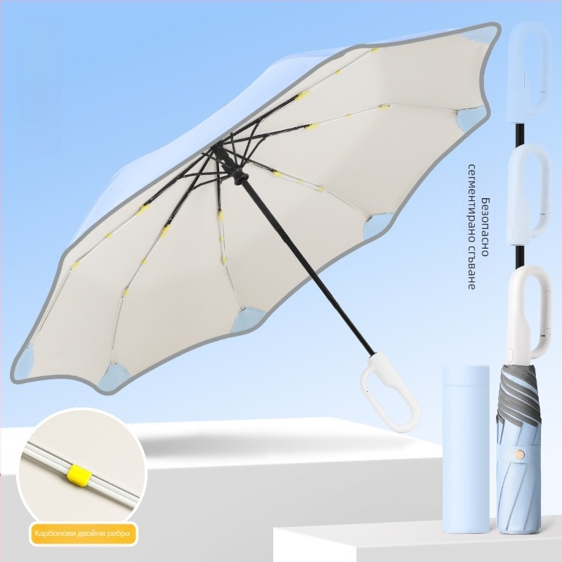 Детски автоматичен сгъваем чадър с 8 пръчки, фибърна рамка и дръжка, полиестрова материя, подходящ за ученици