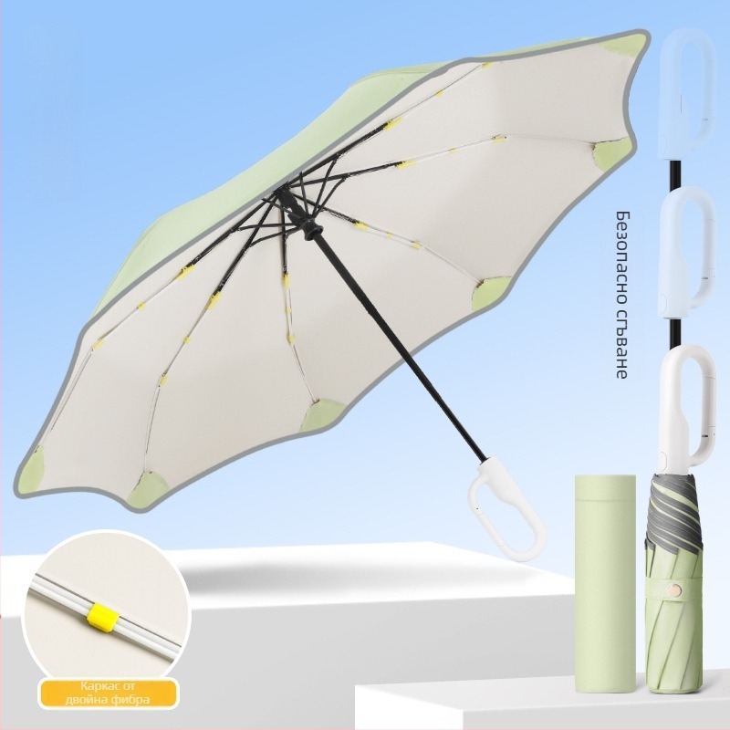 Детски автоматичен сгъваем чадър с 8 пръчки, фибърна рамка и дръжка, полиестрова материя, подходящ за ученици