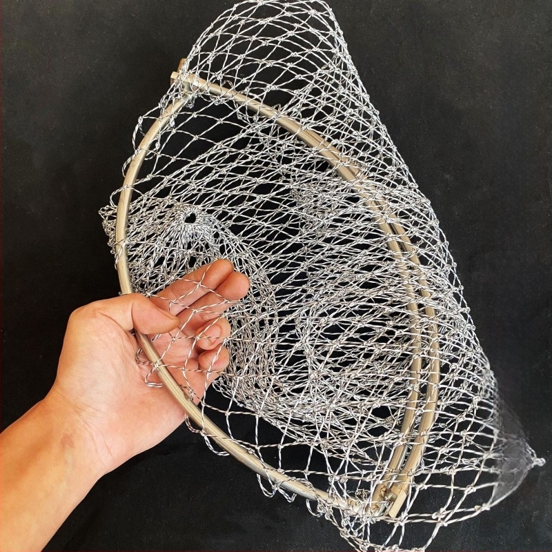 Риболовна мрежа от неръждаема стомана – пълен комплект с регулируема телескопична пръчка и отстранима сгъваема рамка, груба мрежа, Ø40 мм отвора