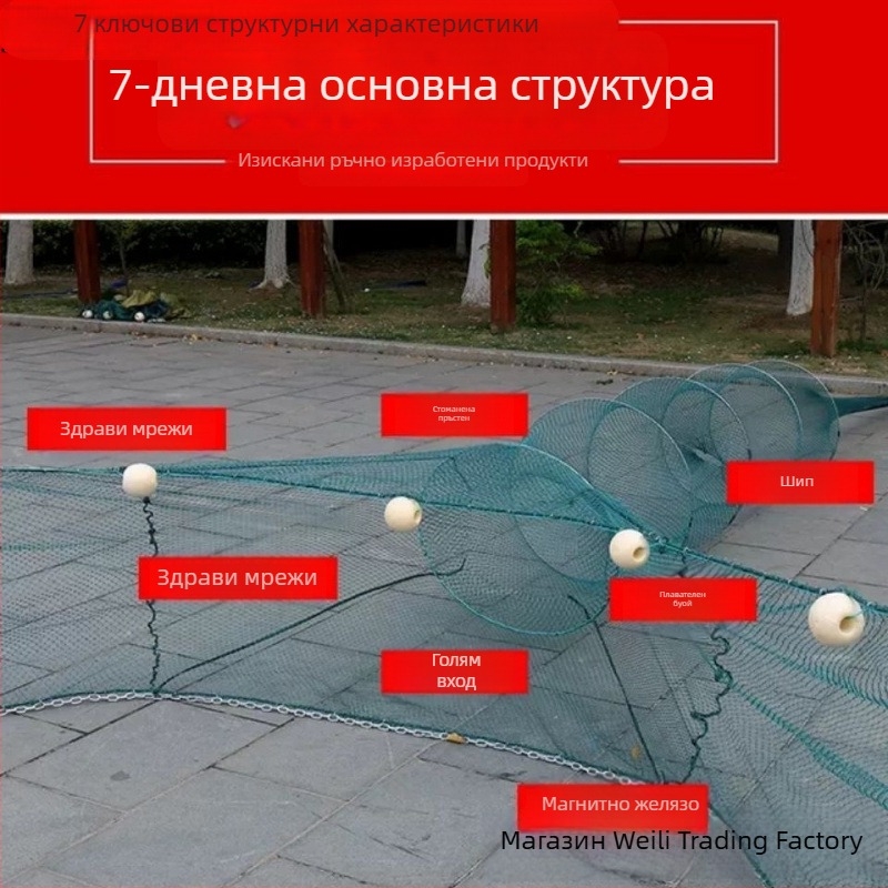 Рибарска мрежа за преграда на река, дизайн осмица, отвор тигър уста, клетка за скариди