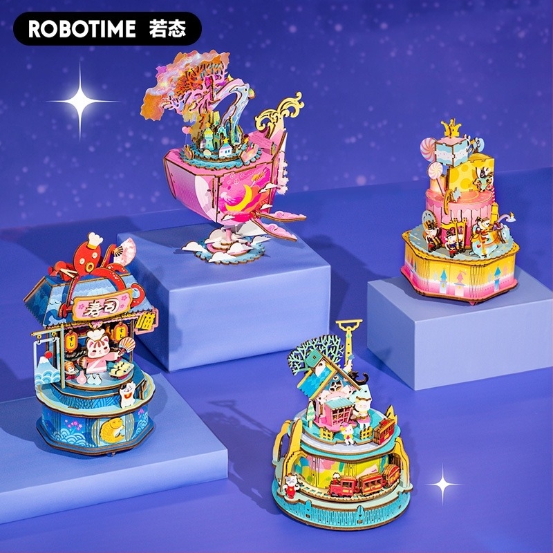 DIY дървен 3D пъзел с музикална кутия, ръчно изработено, модел Руотай, образователна играчка, кутия за подарък