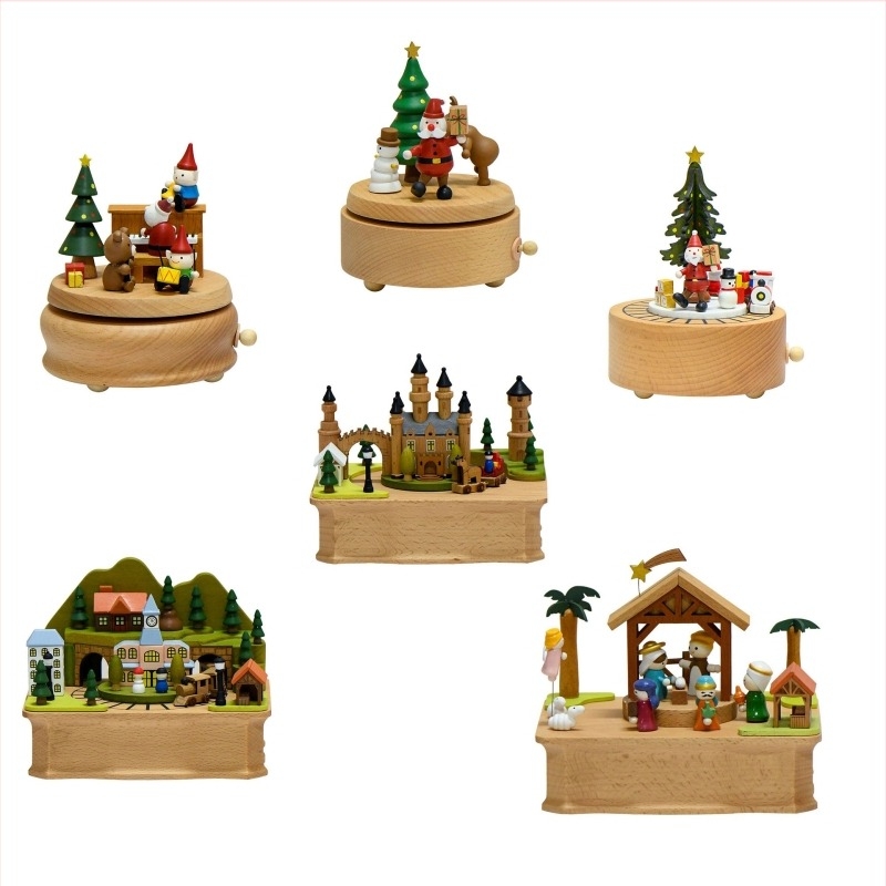 Заводна дървена музикална кутия — ръчна изработка, въртяща се мини фигура на симпатично животно, модерен минималистичен стил