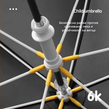 Детски чадър за момичета, лек, 6 пръчки, 190T плат, алуминиев прът, пластмасова дръжка, ръчно отваряне, лого отпечатано