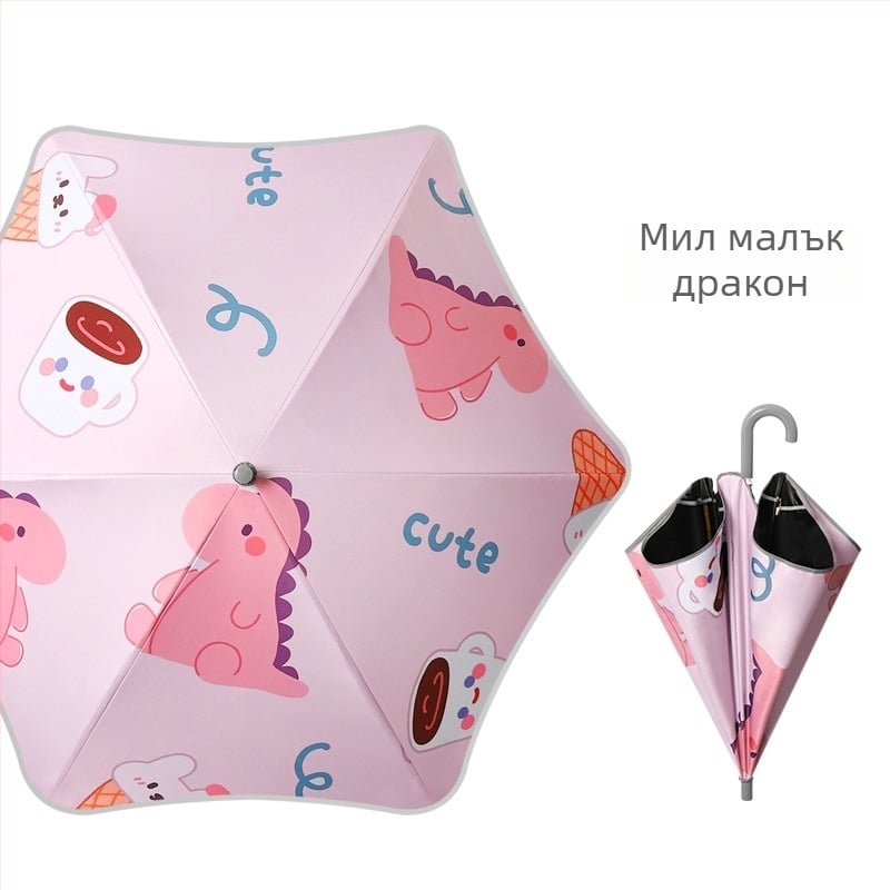 Детски чадър за момичета, лек, 6 пръчки, 190T плат, алуминиев прът, пластмасова дръжка, ръчно отваряне, лого отпечатано