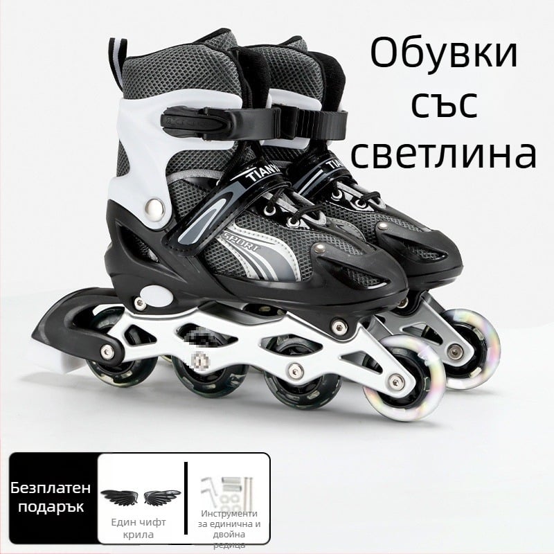 Кънки за ролери с четири колела, двойни редове колела; горна част Canvas, подметка TPR, пластмасови колела