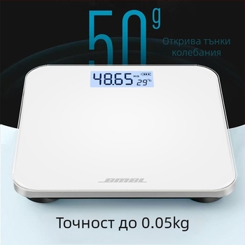 Везна за измерване на телесни мазнини, модел S002, панел от закалено стъкло, квадратна форма, захранване с батерия, японски стил, семпъл дизайн