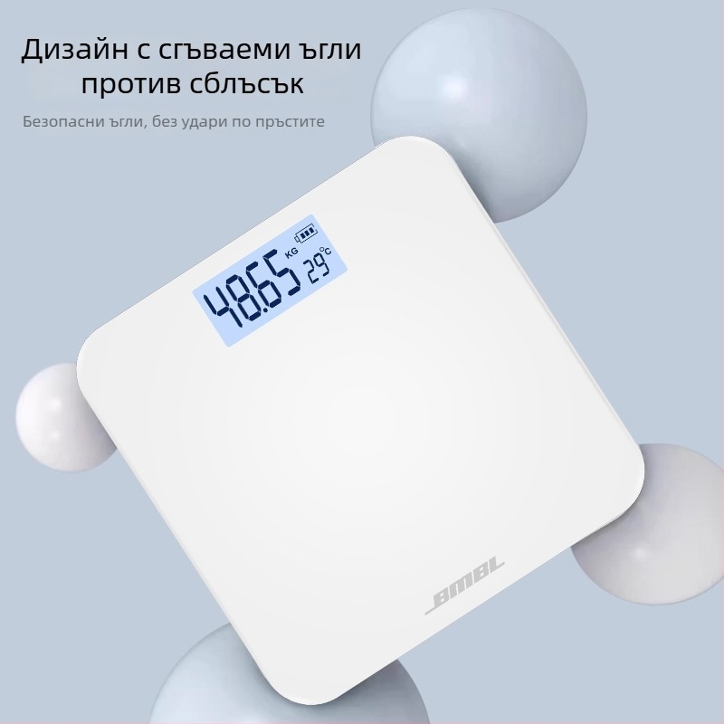 Везна за измерване на телесни мазнини, модел S002, панел от закалено стъкло, квадратна форма, захранване с батерия, японски стил, семпъл дизайн