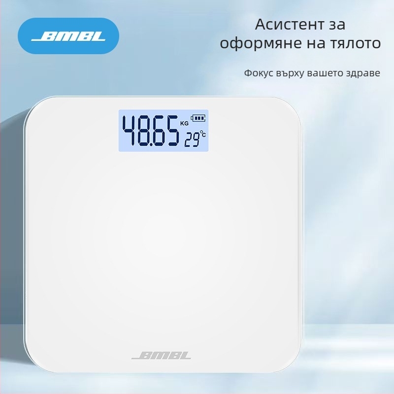 Везна за измерване на телесни мазнини, модел S002, панел от закалено стъкло, квадратна форма, захранване с батерия, японски стил, семпъл дизайн