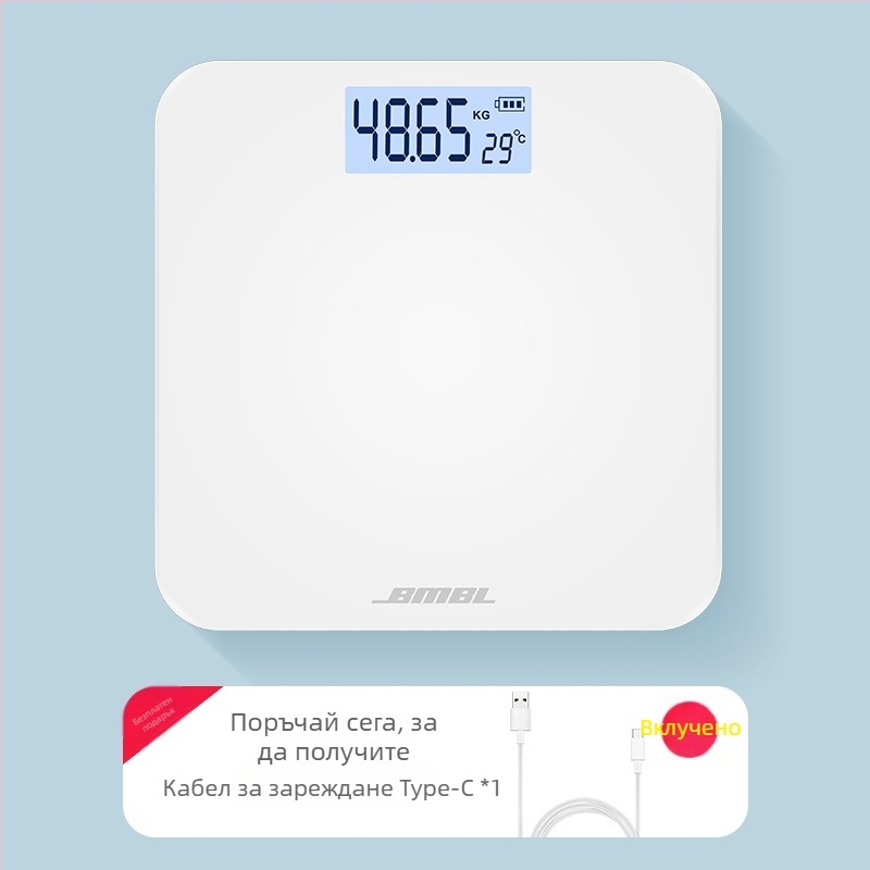 Везна за измерване на телесни мазнини, модел S002, панел от закалено стъкло, квадратна форма, захранване с батерия, японски стил, семпъл дизайн