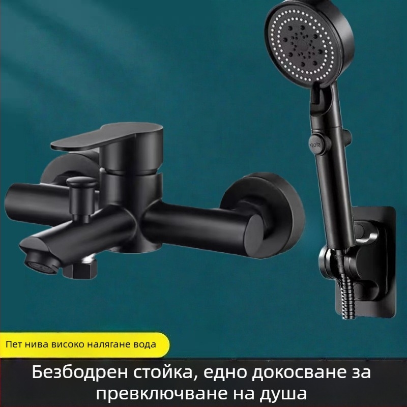 Скрита душ-система от 304 неръждаема стомана, въртяща се пръскаща глава, спестяване на вода, двойно управление топло/студено, едно натискане за прекъсване на водата, 0–90°C