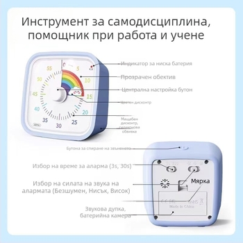 Кухненски таймер със защита от падане, тих режим и визуален LCD дисплей — таймер за домашна работа за ученици, батерийно захранван кварцов таймер