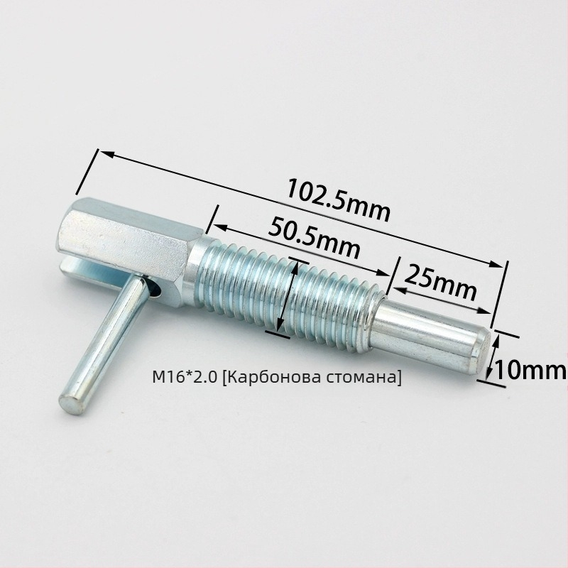 Индексиращ щифт, L-тип, удължен, груба резба, плунжер с копче, пружина