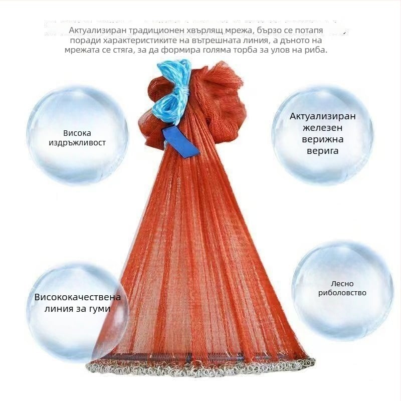 Риболовна мрежа за ръчно хвърляне, диск-образна, лесна за хвърляне, улов на риба