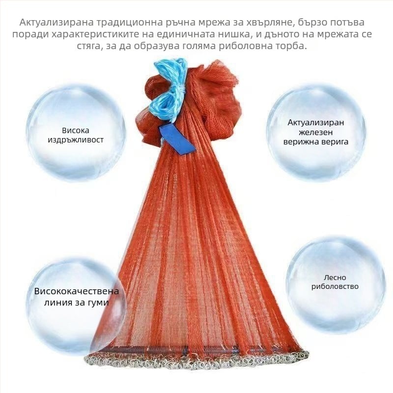 Риболовна мрежа за ръчно хвърляне, диск-образна, лесна за хвърляне, улов на риба