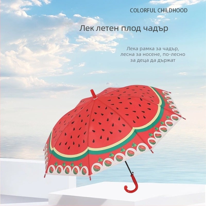 Детски чадър с карикатура — автоматично отваряне, 6 стоманени ребра, полиестер 170T, EVA дръжка, прав прът, двойно предназначение за слънце и дъжд