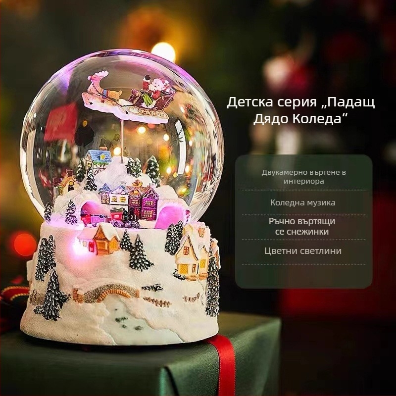 Завъртаща се снежна кристална топка – Bluetooth музикална кутия с копринено цвете и осем ноти