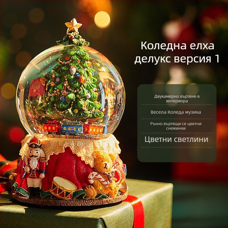 Завъртаща се снежна кристална топка – Bluetooth музикална кутия с копринено цвете и осем ноти