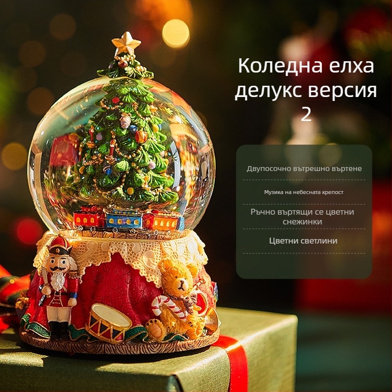 Завъртаща се снежна кристална топка – Bluetooth музикална кутия с копринено цвете и осем ноти