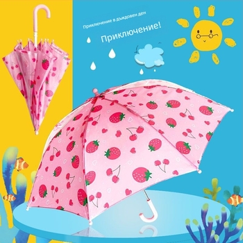 Rain booboo детски чадър, карикатурен японски стил, чадър с дълга дръжка, ръчно отваряне, 8 ребра, полиестер 190T, пръчка от сплав, гумена дръжка, отпечатано лого