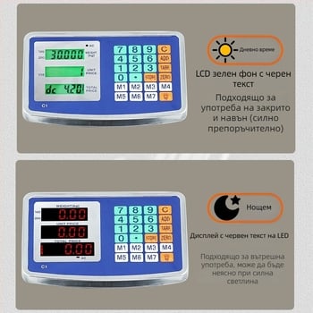 Сгъваема електронна ценова везна за търговска употреба, 150 кг капацитет, електронно измерване, захранване: акумулаторна батерия и/или мрежово захранване