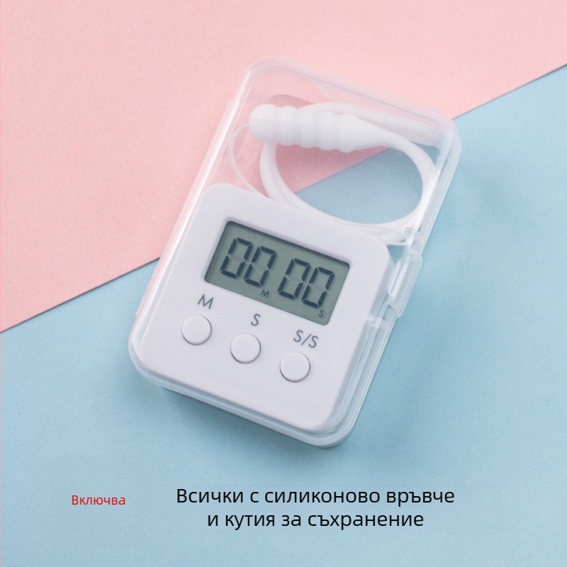 Електронен таймер с аларма - правоъгълен, батерийно захранван, LED дисплей, пластмасов корпус, за учене, офис и кухня