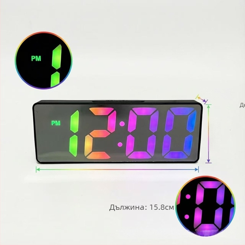 Будилник за дневна с LED дисплей, термометър, календар, нощно осветление и безшумен ход