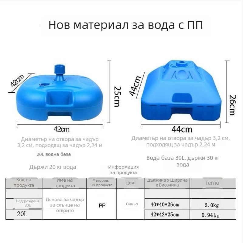 Чадърна основа с арков дизайн и пластмасова кофа, държач с четири ъгъла за чадър, за външна употреба, класически стил; платно: подсилено влакно + полиестер, плътност 170t; ребра и прът от сплав